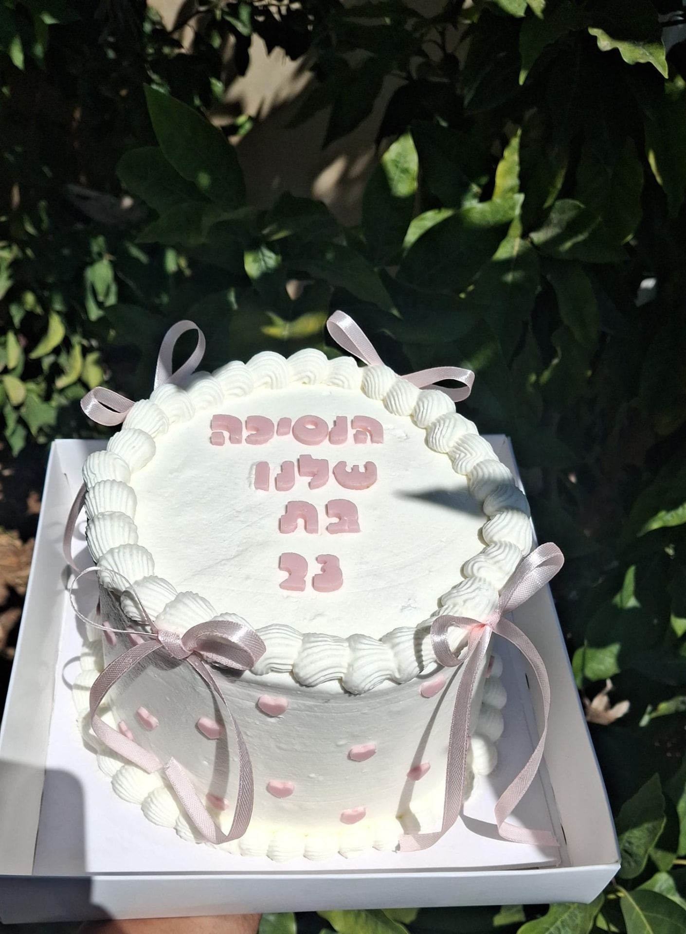 עוגה לבנה עם סרטים ורודים לנסיכה